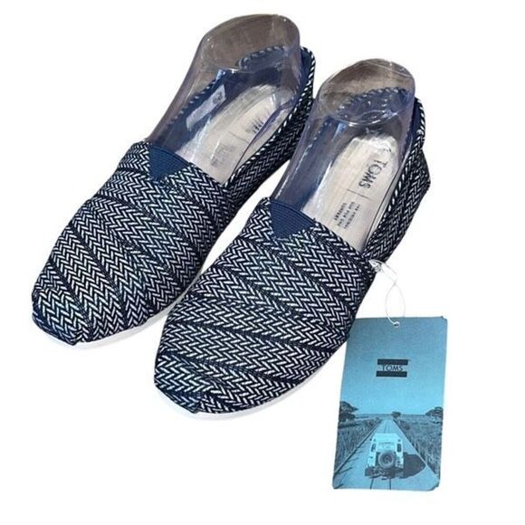NWT Toms Womens Alpargata Round Toe Woven Classics Espadrille Navy Herringbone O - Picture 2 of 9